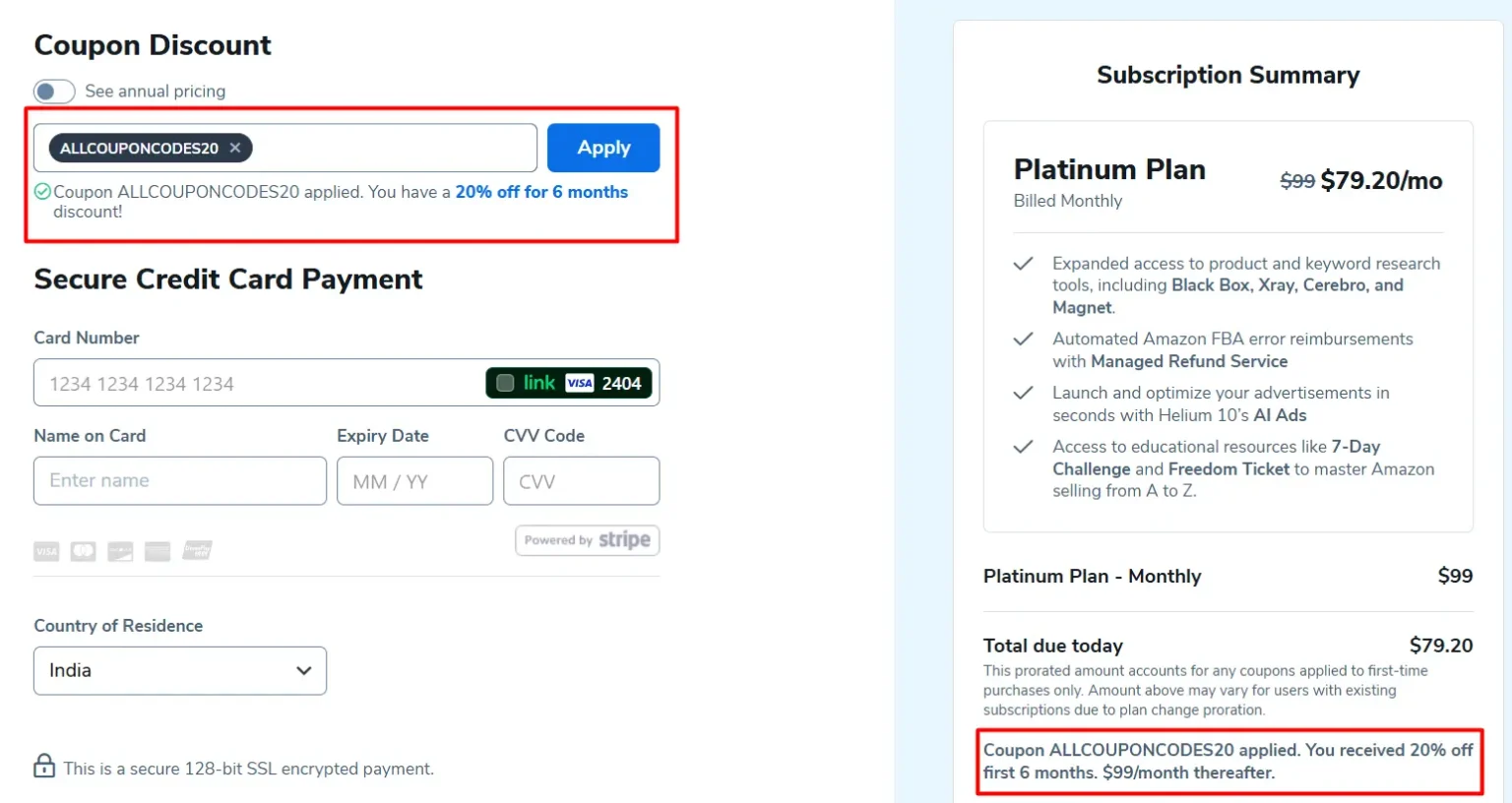 Screenshot: Helium 10 Coupon code